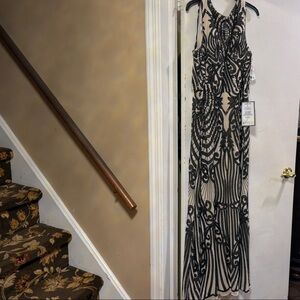 Stunning Black and Cream sequin maxi Dress